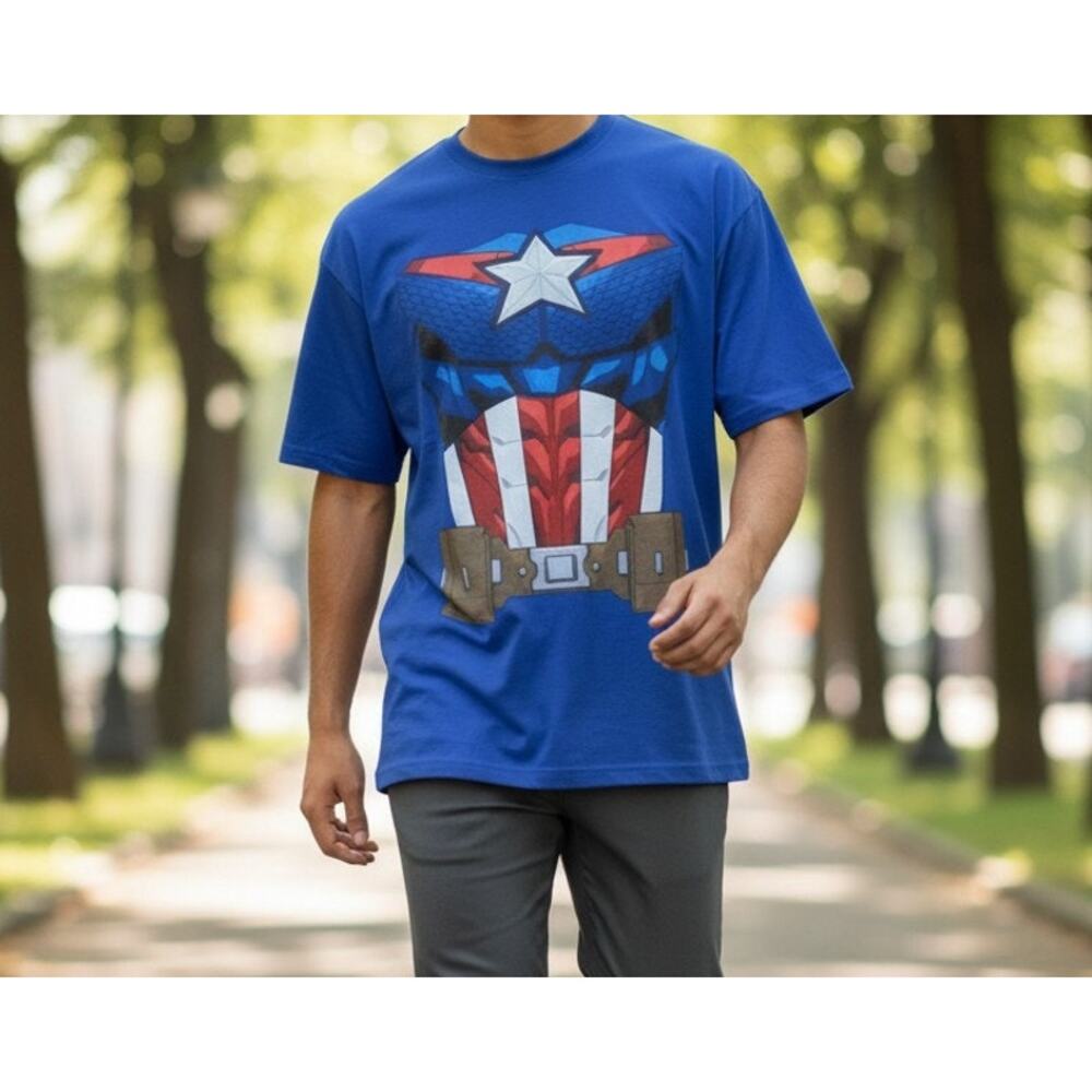 Captain America Marvel T-Shirt Men's Size Large Blue & Red by Hanes